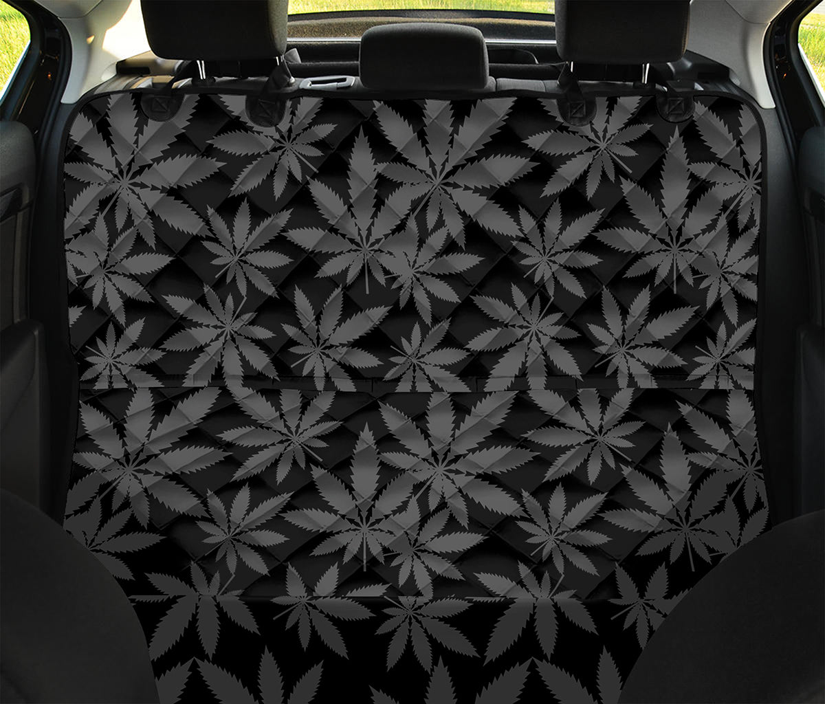 Black And Grey Pot Leaf Pattern Print Pet Car Back Seat Cover