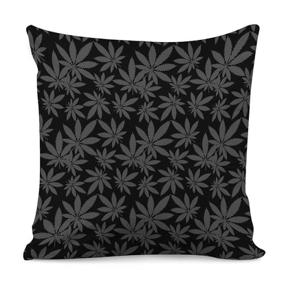 Black And Grey Pot Leaf Pattern Print Pillow Cover