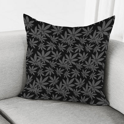 Black And Grey Pot Leaf Pattern Print Pillow Cover