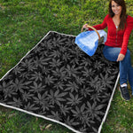 Black And Grey Pot Leaf Pattern Print Quilt