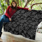 Black And Grey Pot Leaf Pattern Print Quilt