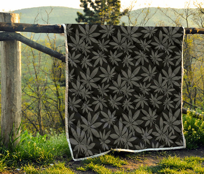 Black And Grey Pot Leaf Pattern Print Quilt