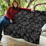 Black And Grey Pot Leaf Pattern Print Quilt