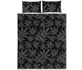 Black And Grey Pot Leaf Pattern Print Quilt Bed Set