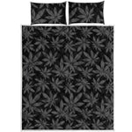 Black And Grey Pot Leaf Pattern Print Quilt Bed Set