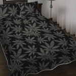 Black And Grey Pot Leaf Pattern Print Quilt Bed Set
