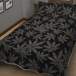 Black And Grey Pot Leaf Pattern Print Quilt Bed Set