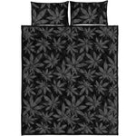 Black And Grey Pot Leaf Pattern Print Quilt Bed Set