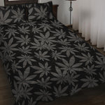 Black And Grey Pot Leaf Pattern Print Quilt Bed Set