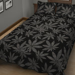Black And Grey Pot Leaf Pattern Print Quilt Bed Set