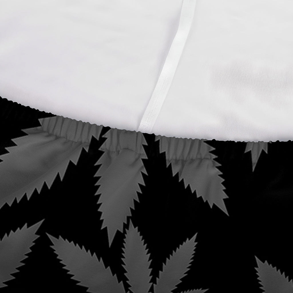 Black And Grey Pot Leaf Pattern Print Sofa Cover