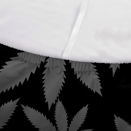Black And Grey Pot Leaf Pattern Print Sofa Cover