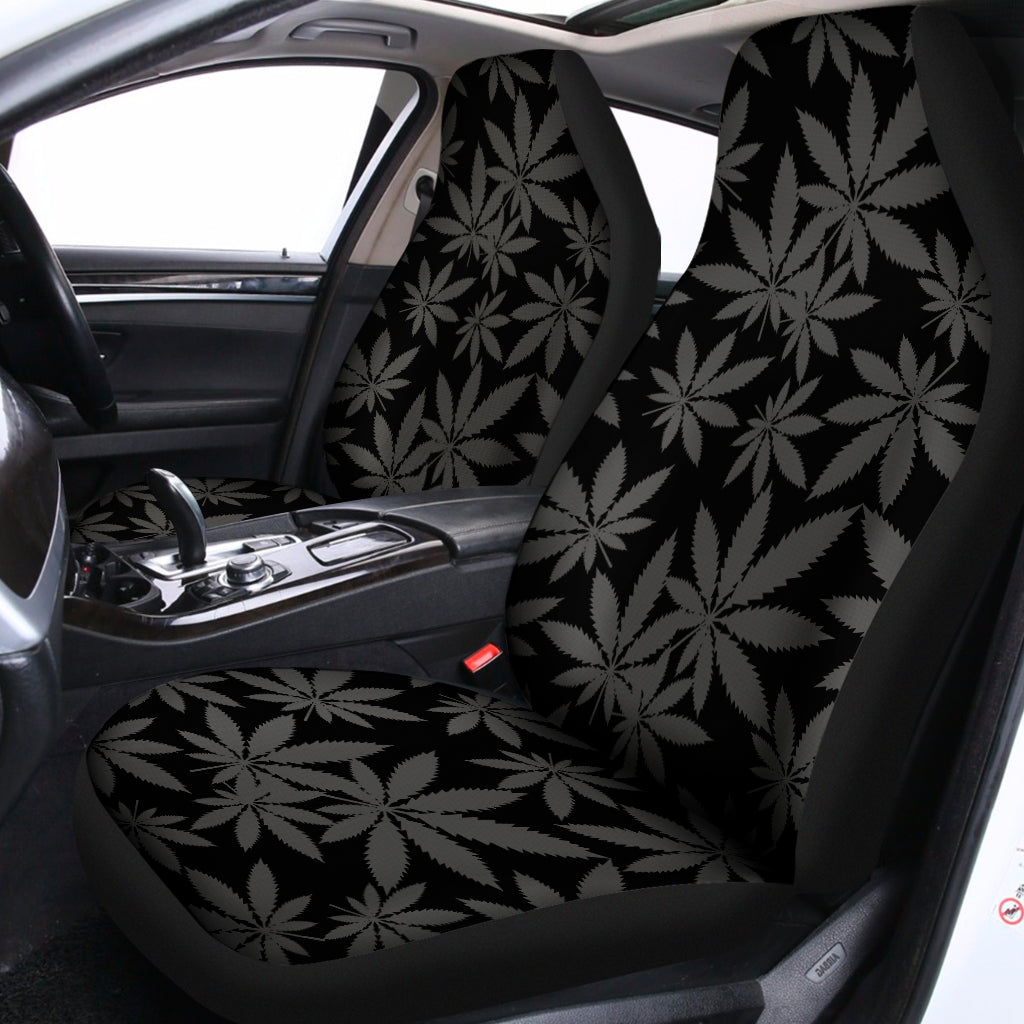 Black And Grey Pot Leaf Pattern Print Universal Fit Car Seat Covers