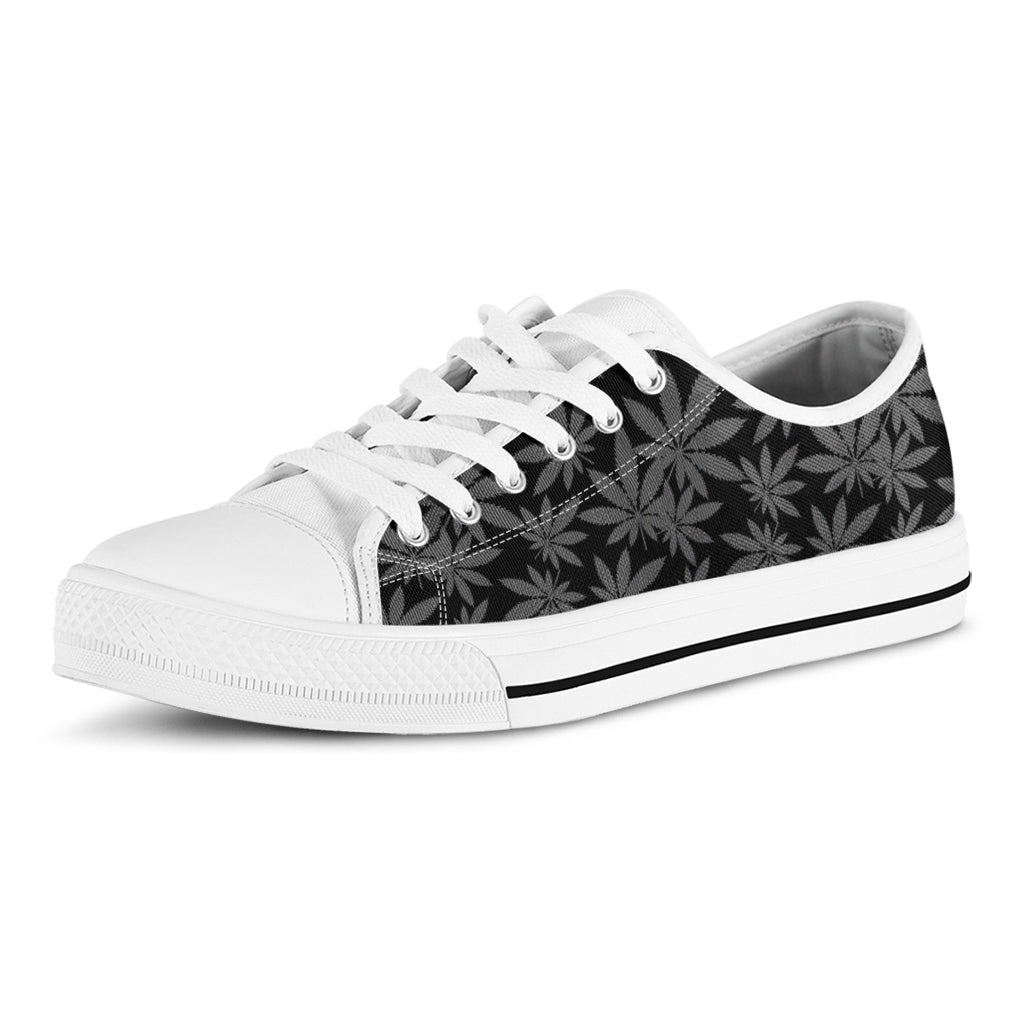 Black And Grey Pot Leaf Pattern Print White Low Top Shoes