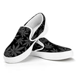 Black And Grey Pot Leaf Pattern Print White Slip On Shoes