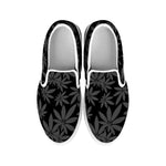 Black And Grey Pot Leaf Pattern Print White Slip On Shoes