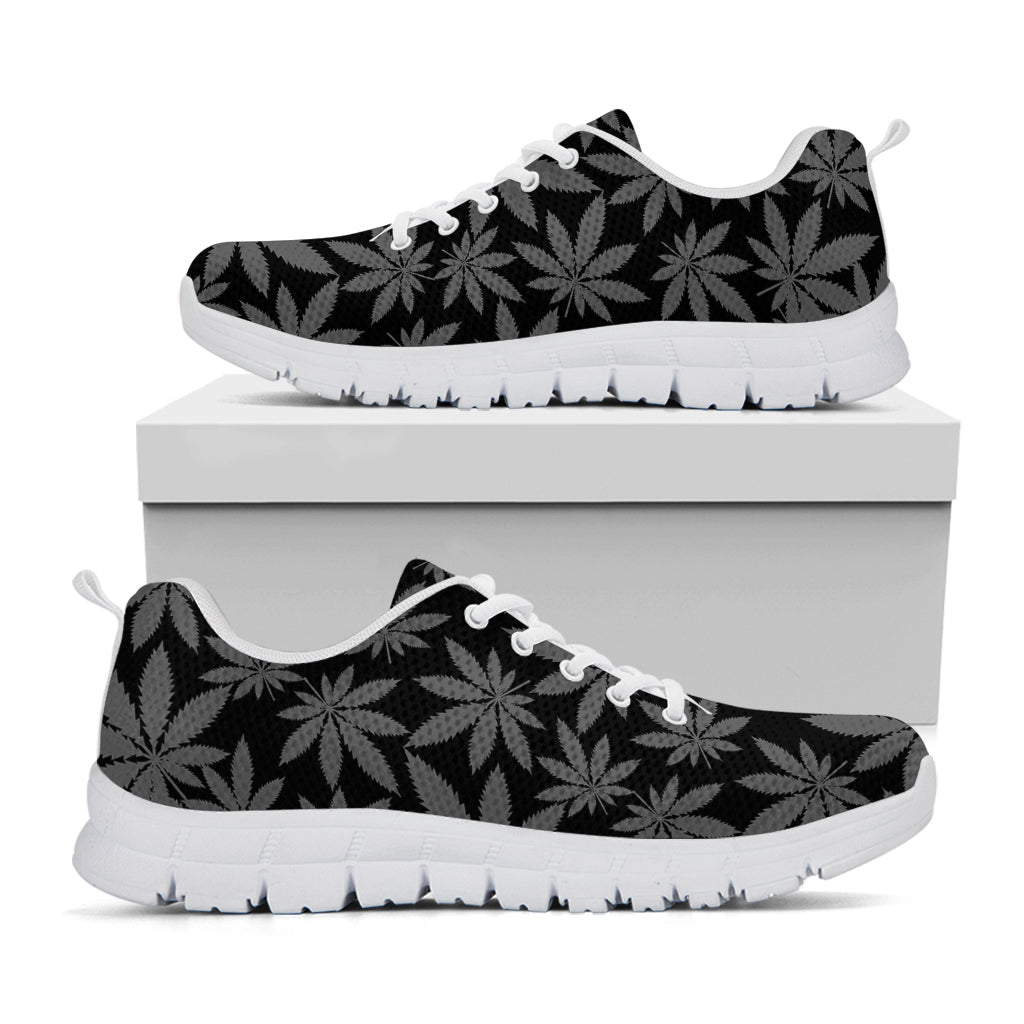 Black And Grey Pot Leaf Pattern Print White Sneakers