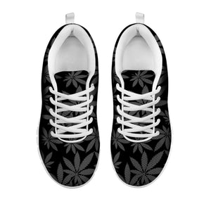 Black And Grey Pot Leaf Pattern Print White Sneakers