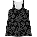 Black And Grey Pot Leaf Pattern Print Women's Racerback Tank Top