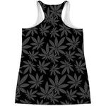 Black And Grey Pot Leaf Pattern Print Women's Racerback Tank Top