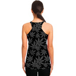 Black And Grey Pot Leaf Pattern Print Women's Racerback Tank Top
