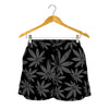 Black And Grey Pot Leaf Pattern Print Women's Shorts