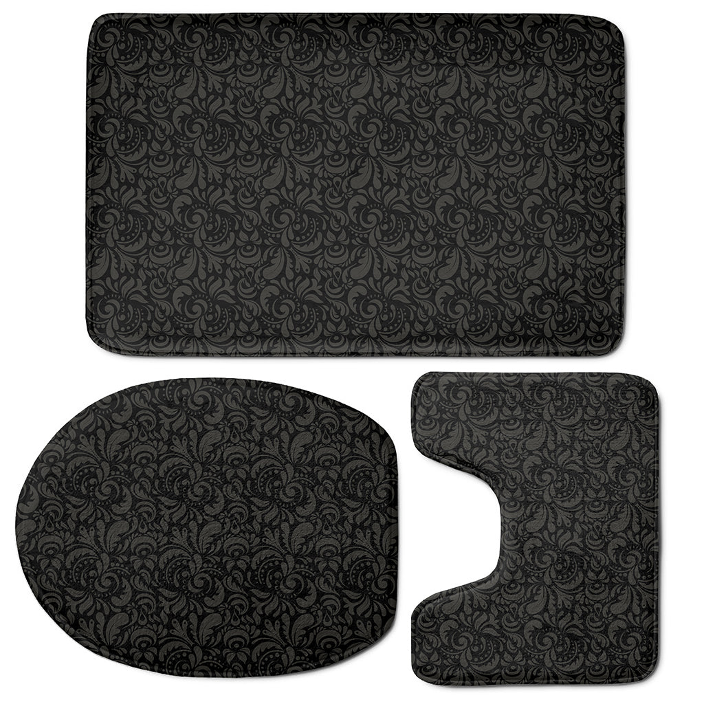Black And Grey Western Floral Print 3 Piece Bath Mat Set
