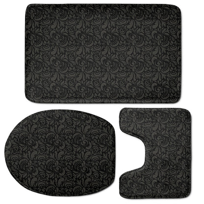 Black And Grey Western Floral Print 3 Piece Bath Mat Set