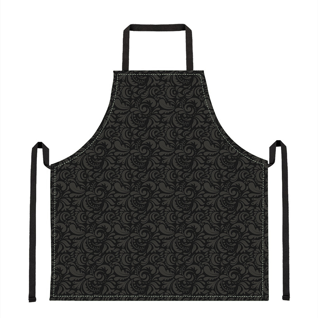 Black And Grey Western Floral Print Apron