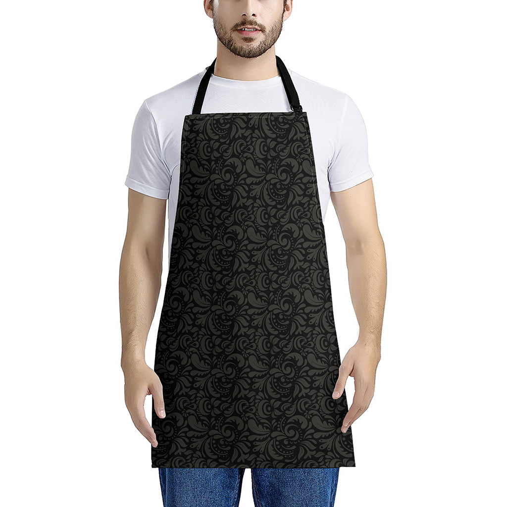 Black And Grey Western Floral Print Apron