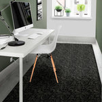 Black And Grey Western Floral Print Area Rug