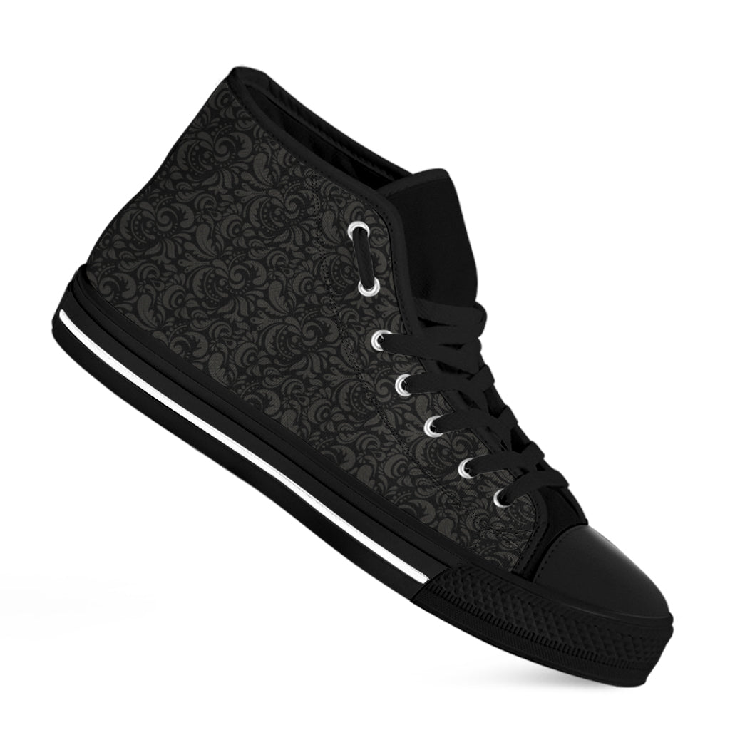 Black And Grey Western Floral Print Black High Top Shoes