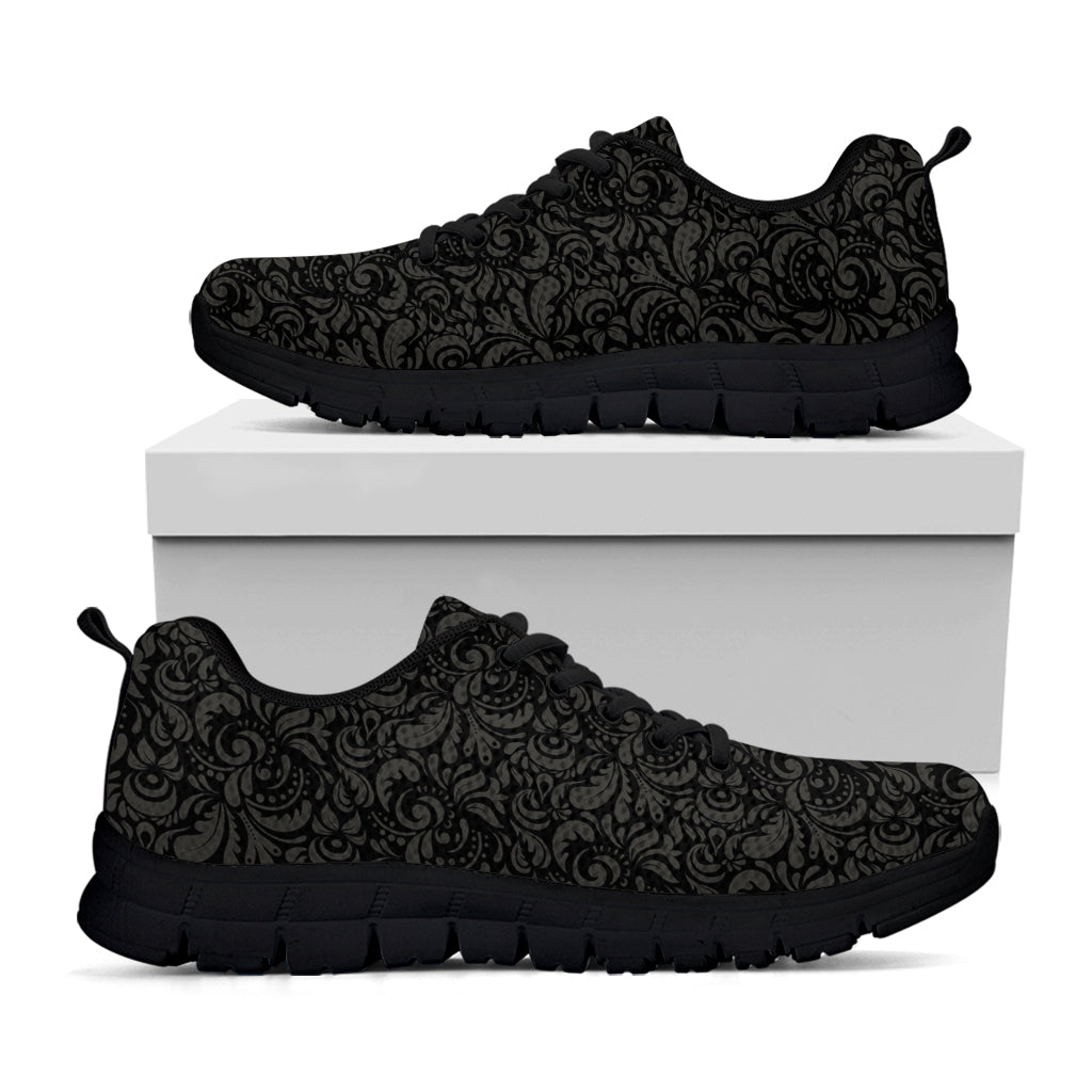 Black And Grey Western Floral Print Black Sneakers