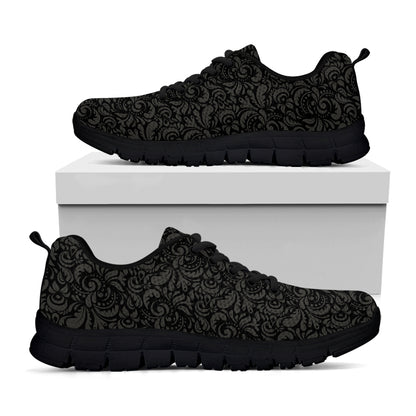 Black And Grey Western Floral Print Black Sneakers