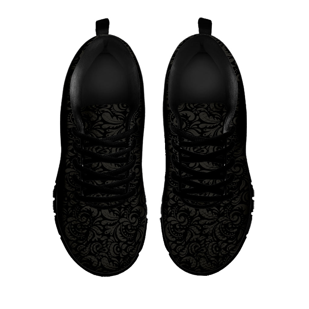 Black And Grey Western Floral Print Black Sneakers