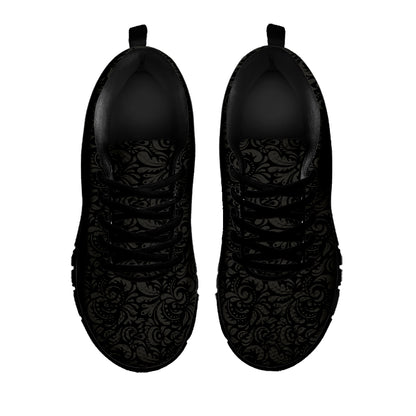 Black And Grey Western Floral Print Black Sneakers