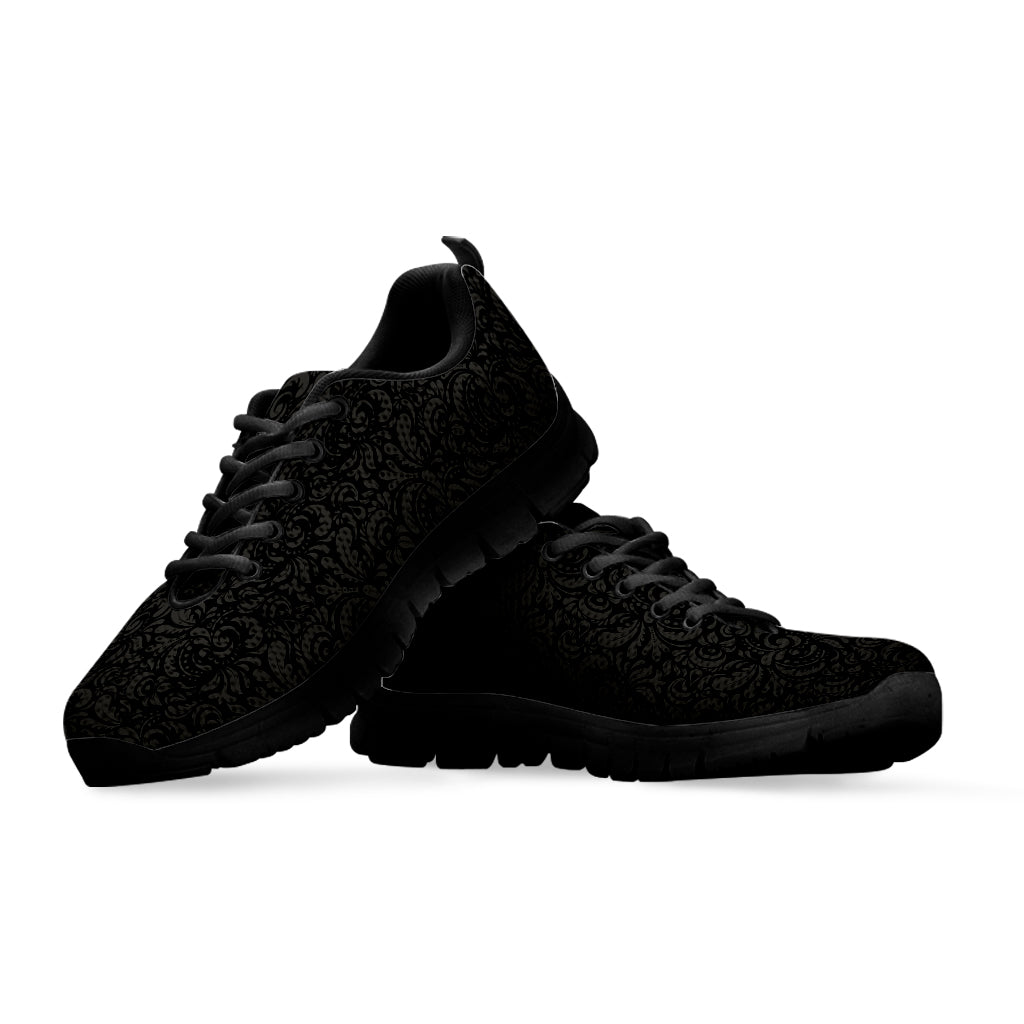 Black And Grey Western Floral Print Black Sneakers