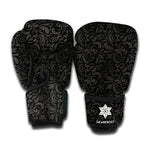 Black And Grey Western Floral Print Boxing Gloves