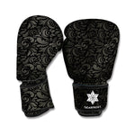 Black And Grey Western Floral Print Boxing Gloves