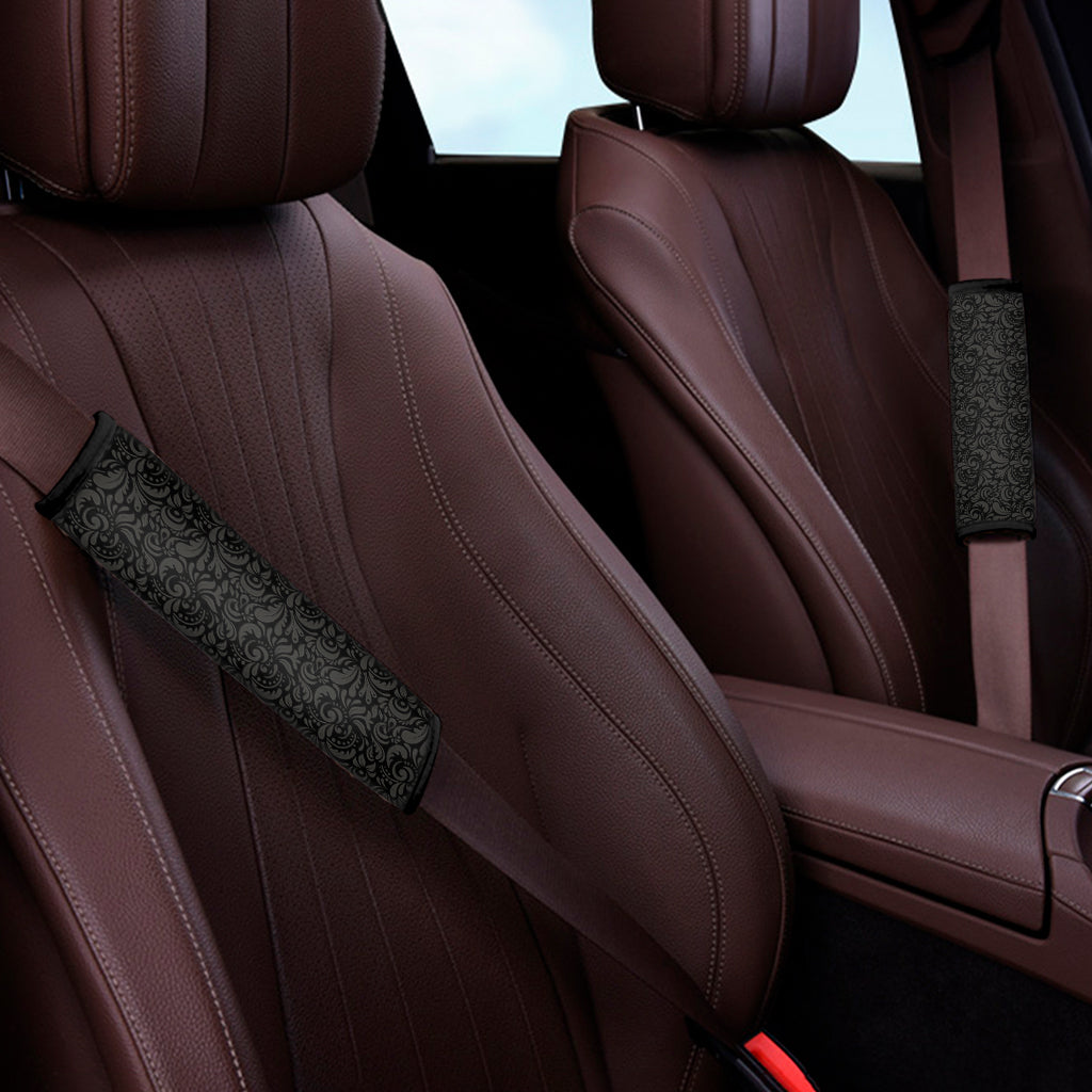 Black And Grey Western Floral Print Car Seat Belt Covers