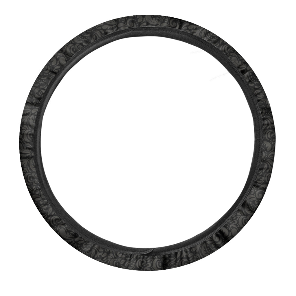 Black And Grey Western Floral Print Car Steering Wheel Cover