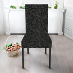 Black And Grey Western Floral Print Dining Chair Slipcover