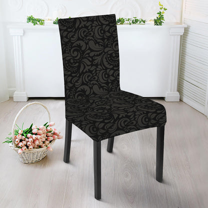 Black And Grey Western Floral Print Dining Chair Slipcover