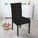 Black And Grey Western Floral Print Dining Chair Slipcover