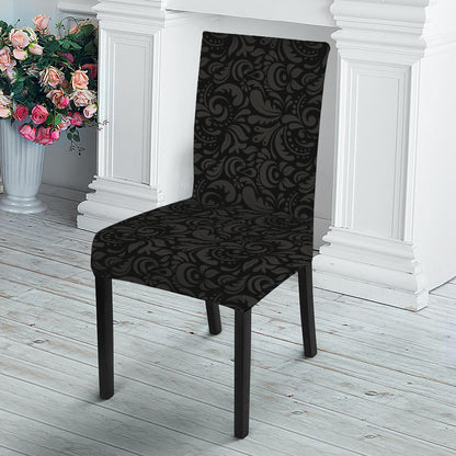 Black And Grey Western Floral Print Dining Chair Slipcover