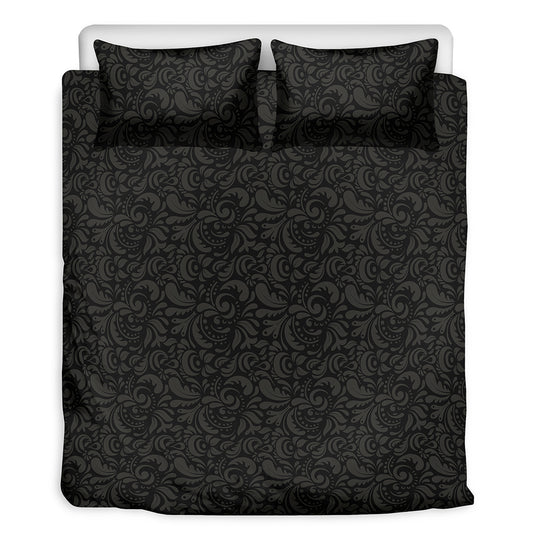 Black And Grey Western Floral Print Duvet Cover Bedding Set