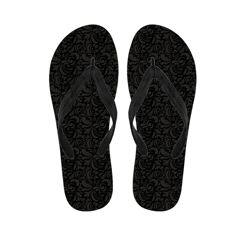 Black And Grey Western Floral Print Flip Flops