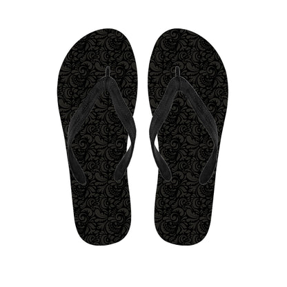 Black And Grey Western Floral Print Flip Flops