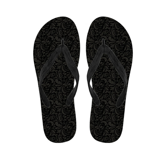 Black And Grey Western Floral Print Flip Flops
