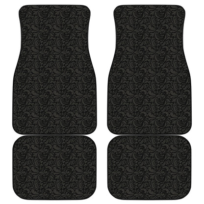 Black And Grey Western Floral Print Front and Back Car Floor Mats